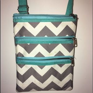 Chevron and teal cross body purse